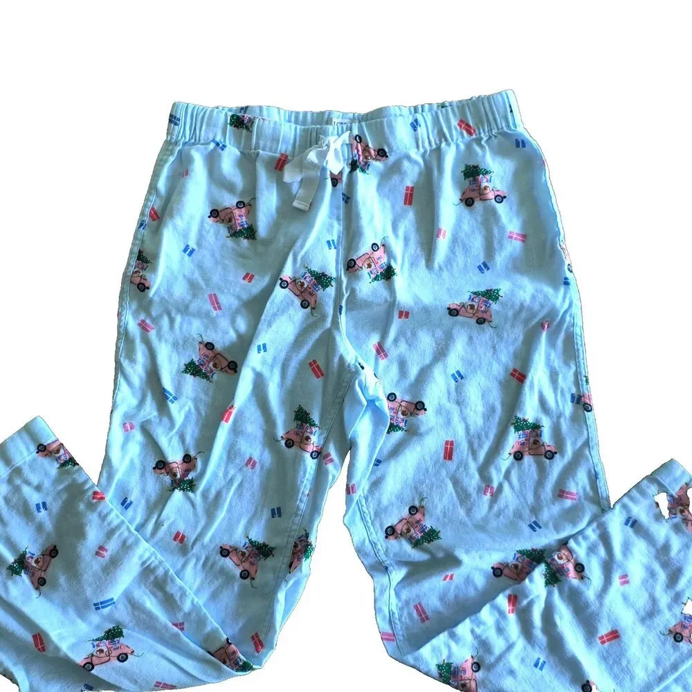 J. Crew Holiday Pajama Pants Womens M Blue Multi Flannel Dogs Christmas PJs Cozy